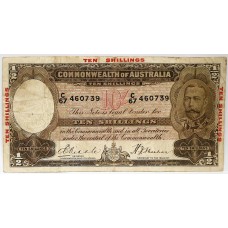 AUSTRALIA 1934 . TEN 10 SHILLINGS BANKNOTE . VERY RARE